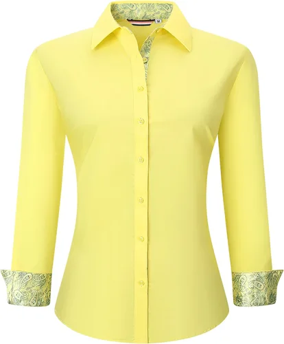 Miniatura 18 de WARHORSEE Blusas de vestir de manga larga con botones de algodón para mujer, blusas de trabajo elegantes de fácil cuidado, blusas casuales