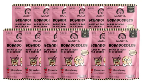 Miniatura 6 de Molly Bz Food Bobadoodles - Burst of Boba in a Cookie - Snickerdoodle con sabor a mini fresa Boba - Horneado suave - Receta gourmet - Paquete de 3