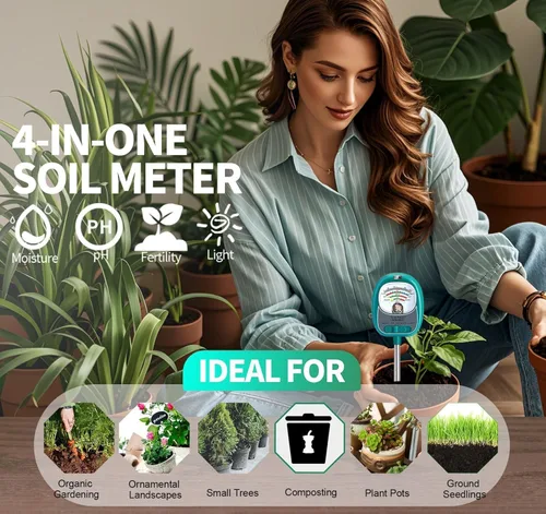 Miniatura 3 de Probador de Suelo, Medidor de Humedad del Suelo/Medidor de pH del Suelo/Luz Solar/Fertilidad para Jardinería, Probador de pH de Suelo de Dial