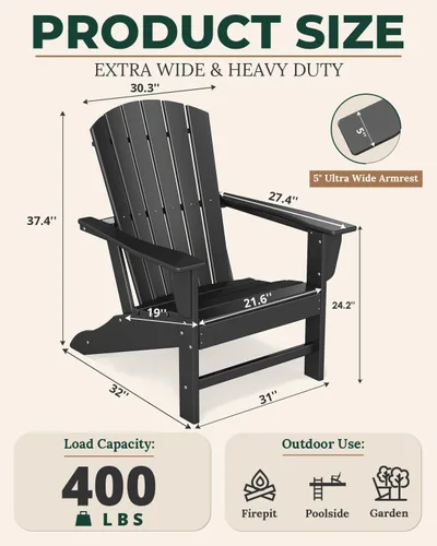 Miniatura 3 de BRIOPAWS Adirondack - Juego de 2 sillas para hoguera, de gran tamaño, plástico HDPE, resistente a la intemperie, para terraza, exterior, piscina