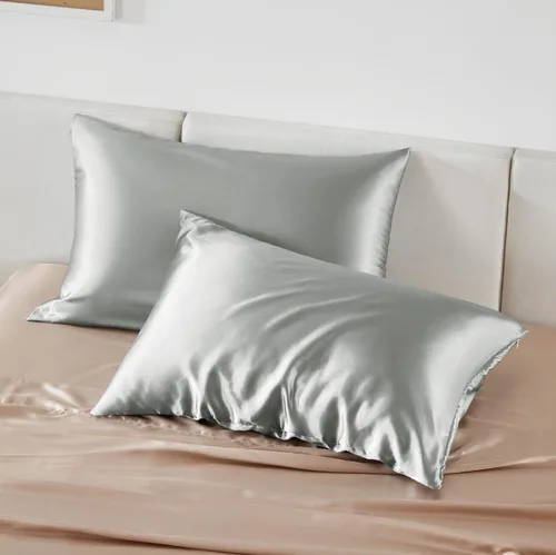 Miniatura 7 de Bedsure Juego de 2 fundas de almohada de satén con cremallera, similar a las fundas de almohada de seda, juego de 2 fundas de almohada de satén 03