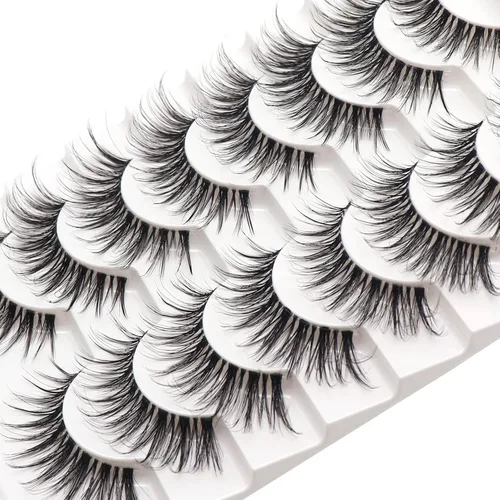 Miniatura 3 de Losha Pestañas finas, aspecto natural, 8 pares de pestañas postizas de banda transparente, hechas a mano, reutilizables, paquete de pestañas