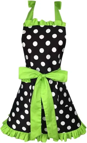 Miniatura 10 de Delantales de cocina para mujer, retro, vintage, niña, lunares, cocina, pinafore Navidad, delantal, vestido, punto blanco