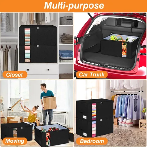 Miniatura 6 de 60L - Bolsa de almacenamiento para edredón, contenedor de almacenamiento para mantas con construcción resistente, con asas duraderas, caja