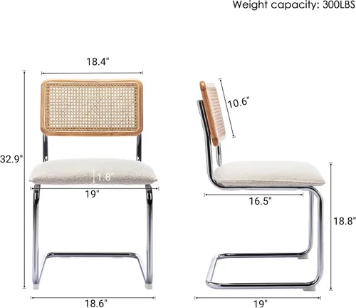 Miniatura 2 de ONEVOG Sillas de comedor de ratán con respaldo de caña y patas de metal, silla cómoda tapizada para patio, dormitorio, cocina, sala de estar, ocio