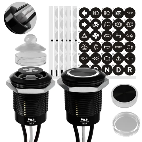 Miniatura 11 de 2-Pack 19mm Botón de presión de cierre LED azul, interruptor de botón marino a prueba de agua IP67 de 12V-24V y voltaje amplio de 20A con 180