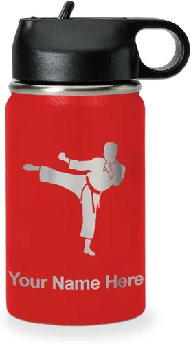 Miniatura 14 de Botella de agua personalizada LaserGram, Karate Man, de acero inoxidable con doble pared aislada al vacío con tapa abatible, regalo personalizado