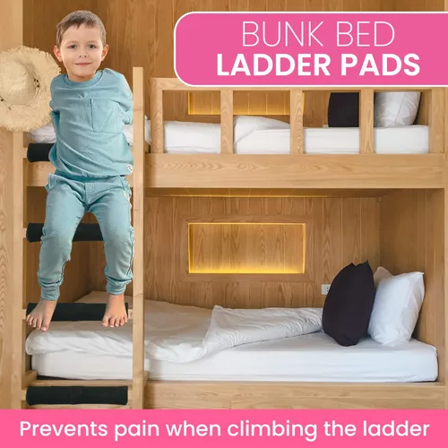 Miniatura 6 de Almohadillas para escalera de litera, tela cepillada suave para comodidad de los pies con puntos antideslizantes en la parte inferior, gancho y Negro