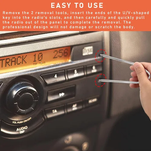 Miniatura 4 de Dickno 2 piezas de herramienta para quitar radio de coche, kit de herramienta de liberación de estéreo auto de acero inoxidable en forma de V