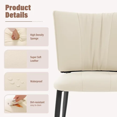 Miniatura 5 de Lamberia Juego de 4 sillas de comedor modernas de mediados de siglo, cómodas sillas tapizadas de piel sintética para cocina, comedor, color blanco