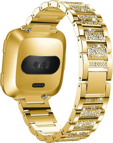 Miniatura 2 de Bandas de joyería compatibles con Fitbit Versa, pulsera de diamantes de imitación de repuesto para mujer (dorado)