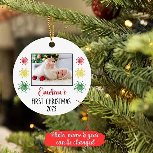 Miniatura 2 de Adorno de fotos para la primera Navidad del bebé 2025, recuerdo personalizado de primera Navidad para nuevos padres, marco de fotos personalizado