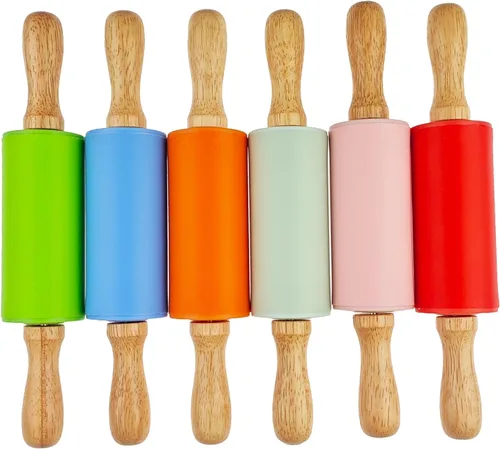 Miniatura 5 de Paquete de 6 rodillos pequeños para niños, rodillos para niños para la cocina del hogar (6 colores) (9 pulgadas)