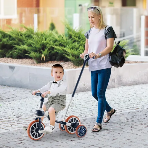 Miniatura 9 de BABY JOY Triciclo 4 en 1 para niños de 2 a 4 años, triciclo de equilibrio para niños con asiento ajustable y mango de empuje, pedales extraíbles