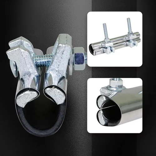 Miniatura 2 de HIGHCRAFT 60150TTSD-5, Abrazadera de reparación de tubo simple 1-1/2'', tornillo doble, 6" largo, acero inoxidable (paquete de 5), cromo