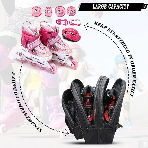 Miniatura 2 de TOPOWN Bolsa premium para patines de hielo - Bolsa de patines y cuchillas para hombres y mujeres - Negro y rojo rosa