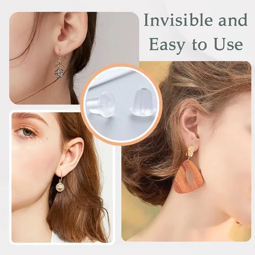 Miniatura 5 de Parte trasera de goma para aretes, parte trasera transparente suave para aretes, 500 piezas de seguridad para aretes, tapones de embrague