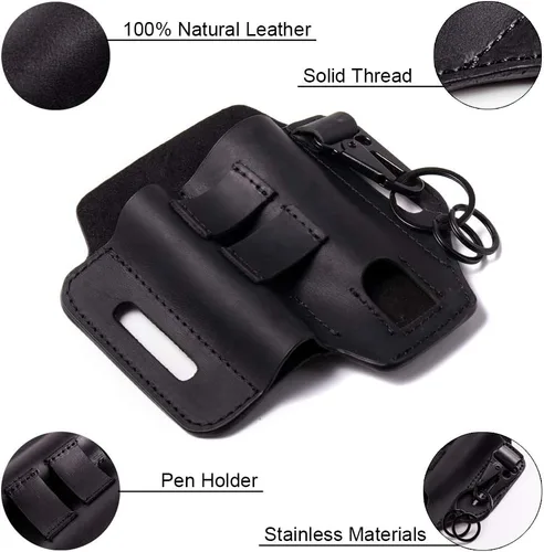 Miniatura 9 de Gentlestache - Funda de cuero para Leatherman, funda multiherramienta, EDC, organizador de bolsillo con llavero para cinturón y funda para linterna