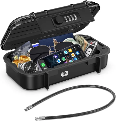Miniatura 9 de LOFICOPER Caja de seguridad portátil, caja de seguridad de 4 dígitos, caja de seguridad de playa con cadena extraíble, diseño impermeable