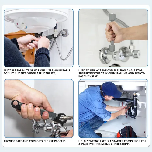 Miniatura 7 de Holdly Herramientas de fontanería Kit de llave de parada angular, llave ajustable, herramientas profesionales de fontanero para instalar nuevas Kit