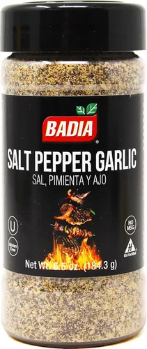 Badia Condimento de ajo y sal y pimienta, 6.5 onzas, mezcla de especias multiusos para frotes, carne de res, pollo, filete, verduras, sin gluten,