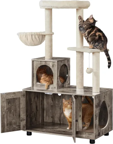 Miniatura 10 de Yaheetech Árbol para gatos, torre para gatos de 53 pulgadas con caja de arena de madera, casa para gatos 2 en 1 con condominio, postes rascadores