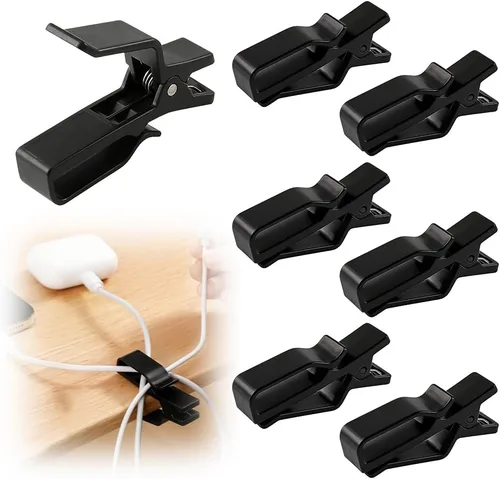 Miniatura 11 de Organizador de cables para organizar cables, soporte para clips de cable con agarre fuerte, organizador de cables para gestión de cables de Negro