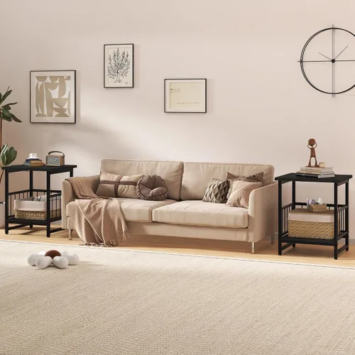 Miniatura 8 de EazeHome Mesa auxiliar cuadrada de 18 pulgadas, moderna mesita de noche, mesita de noche con estante de almacenamiento abierto para sala de estar