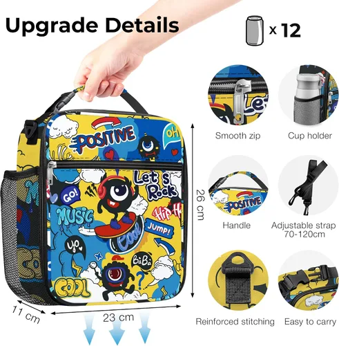 Miniatura 6 de Clastyle Monster - Lonchera térmica para niños, bolsa térmica grande para niños, picnic, escuela, lonchera, cómic, azul