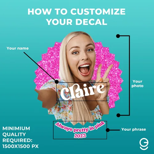 Miniatura 7 de Selfie Wall Decor Famous Pink Doll I Personalize Your Wall Decal para decoración de habitación con tu foto y nombre I Decoración de habitación rosa