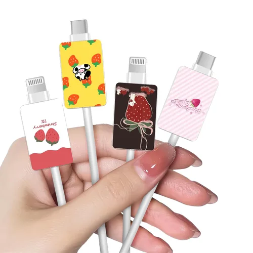 Miniatura 15 de CameCosy Juego de 4 protectores de cable de frutas para cargador de iPhone, diseño Kawaii de aguacate rosa, fresa, cereza y melocotón, protector
