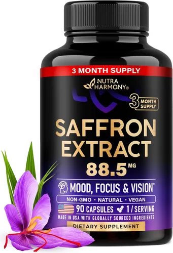 Suplementos naturales de azafrán – Extracto de azafrán puro 88.5 mg – Hecho en Estados Unidos – Estado de ánimo | Enfoque | Visión | Apoyo