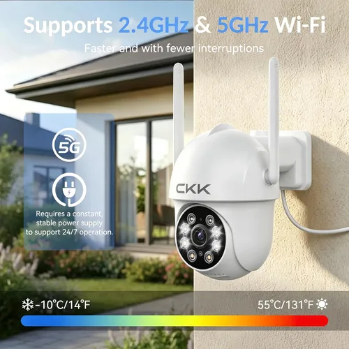Miniatura 9 de CKK - Cámaras de seguridad 2K para exteriores, 2.4G/5G, cámaras de seguridad inalámbricas para el hogar, 360 PTZ, detección de movimiento PIR