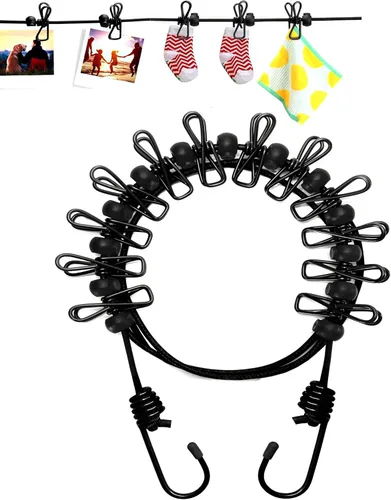 1 paquete de tendedero portátil con 12 pinzas para la ropa, tendedero de viaje elástico, retráctil, línea de ropa elástica para patio trasero, hotel