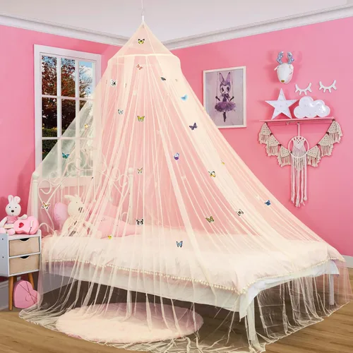 Miniatura 17 de South to East Cortinas de cama negras con dosel, toldo de 4 postes esquineros para niñas y adultos, cortinas de cama de lujo para decoración