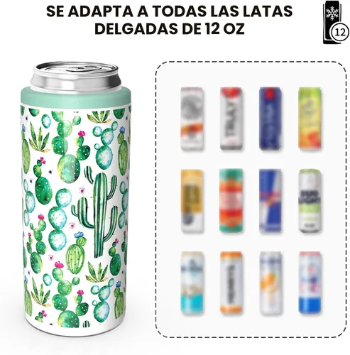 Miniatura 3 de TILUCK Enfriador de Latas Delgadas para Cerveza Delgada y Seltzer Duro, Acero Inoxidable, Acero Inoxidable Aislado de Doble Pared para Latas Cactus