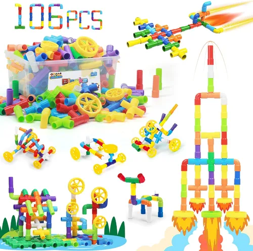 Miniatura 7 de Ggiibro Juguete de Construcción STEM para Niños Pequeños 200 Piezas Juguete de Tubo, Juego Educativo Preescolar para 3+ Años, Bloques