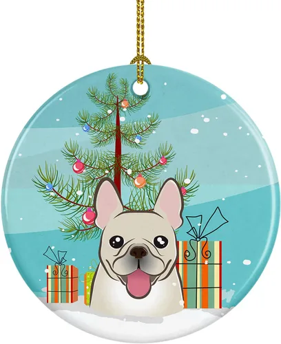 Caroline's Treasures Adorno de cerámica para árbol de Navidad y bulldog francés, decoración colgante para el hogar, Navidad, vacaciones, fiesta,