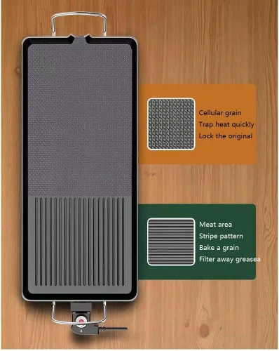 Miniatura 8 de Parrilla eléctrica, barbacoa familiar para interiores, sartén antiadherente con revestimiento sin humo, control de 5 niveles con ajuste
