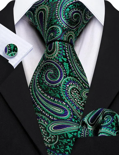 Miniatura 15 de Barry.Wang - Juego de corbata de seda para hombre, diseño de cachemira, pañuelo y gemelos de bolsillo