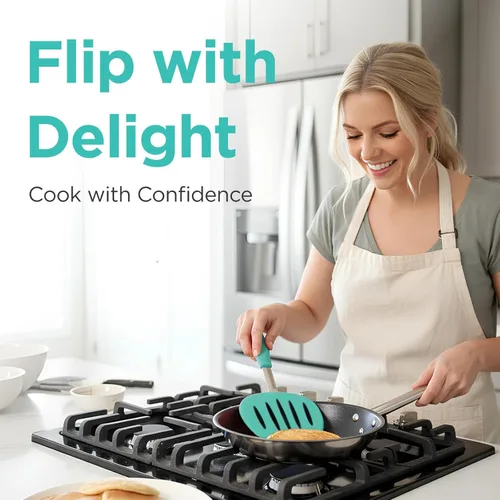 Miniatura 7 de Kitchen Mama WaltzGrip - Espátula de silicona platino para panqueques: resistente al calor, flexible, núcleo de acero inoxidable, antiadherente