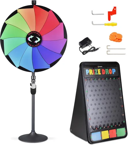 Miniatura 14 de WinSpin Rueda de premios de 36 pulgadas – Rueda giratoria de mesa y soporte de suelo resistente con fabricante de borrado en seco – Rueda giratoria