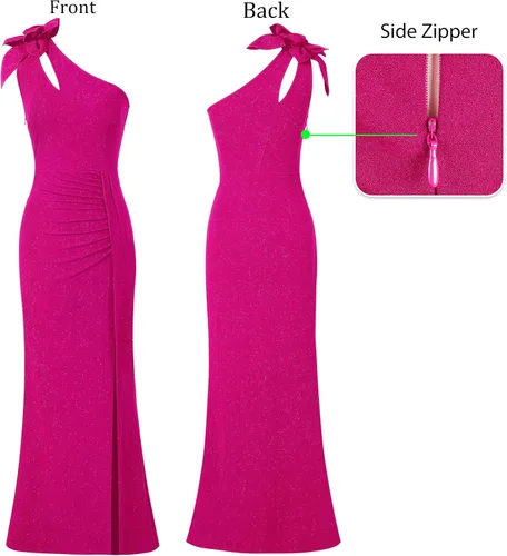 Miniatura 4 de VFSHOW Vestido largo formal de fiesta con un hombro descubierto para mujer, diseño de flores 3D, vestido de noche con abertura dividida