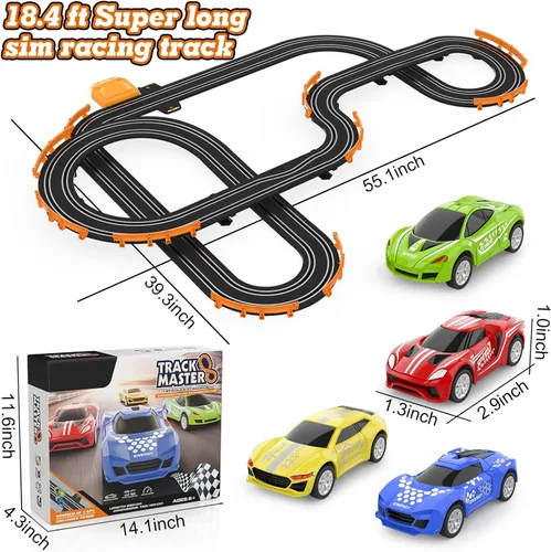 Miniatura 7 de Juegos de carreras de autos con 4 autos de carreras de alta velocidad, batería o pista de carreras eléctrica para niños y niños, doble juego