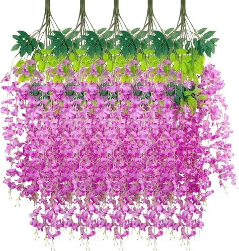Miniatura 72 de Paquete de 12 guirnaldas de flores colgantes de glicina morada, enredaderas de flores artificiales de 3.77 pies, glicinia falsa, guirnalda colgante