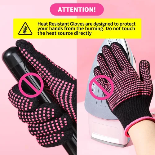 Miniatura 6 de Teenitor 2 guantes resistentes al calor con golpes de silicona, guantes profesionales a prueba de calor para peinar el cabello, rizador, hierro Rojo