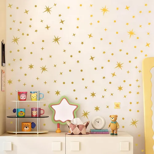 Miniatura 2 de Calcomanías de pared vintage con estrellas doradas, 5 hojas, 210 unidades, calcomanías con estrellas y puntos, calcomanías de arte de pared