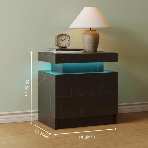 Miniatura 2 de Juego de 2 mesitas de noche con 2 cajones de madera, moderna mesita de noche LED para dormitorio LED Night Stand set 2,Night Stands set of 2 for