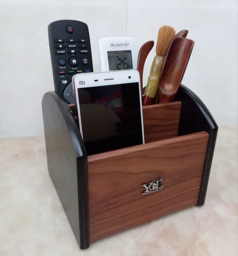 Miniatura 4 de Tenedor de control remoto giratorio, soporte de pluma para escritorio, organizador de almacenamiento remoto de madera, carrito de control remoto