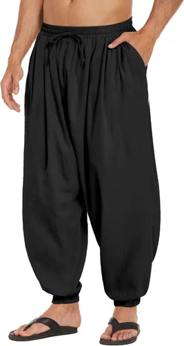 Miniatura 2 de COOFANDY Pantalones harén de algodón para hombre, casuales, holgados, de lino, hippie